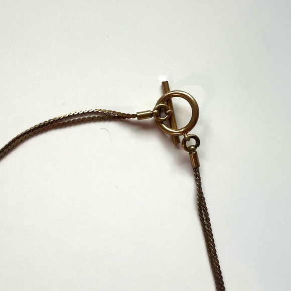 Madewell Gold Necklace with Pink agate quartz Pendant geometric - Picture 5 of 6